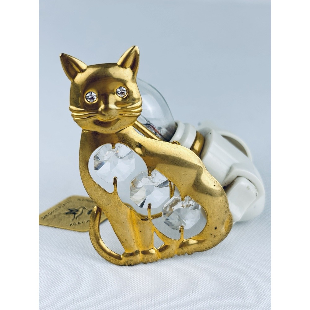 Crystal Millennium 24k Gold Plated Austrian Cat Figurine Night Light - Vintage